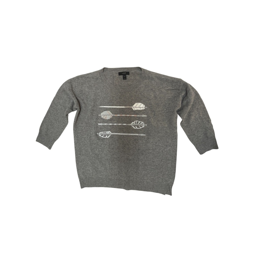 J.Crew Gray Arrow Graphic Crewneck Sweater 3/4 Sleeve Size Small‎